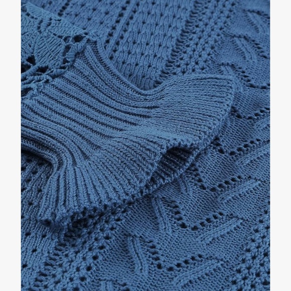 Lace Crewneck Long Sleeve Hollow Out Cable Knit Sweater Blouse - size L - Picture 5 of 7